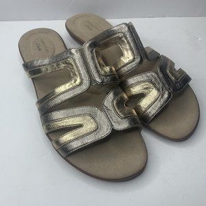 Clarks Collection Ada Lilah Metallic Leather Slide Sandals